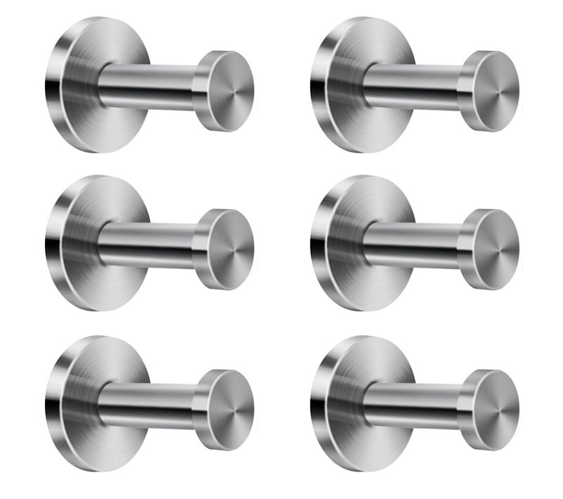 NELXULAS Brushed Stainless Steel Short Bath Towel Hooks Single Super Heavy Duty Wall Mount Hook, Fit for Bedroom,Living Room, Bathroom and Fitting Room, Office,Set of 6 in Pack - Image 1